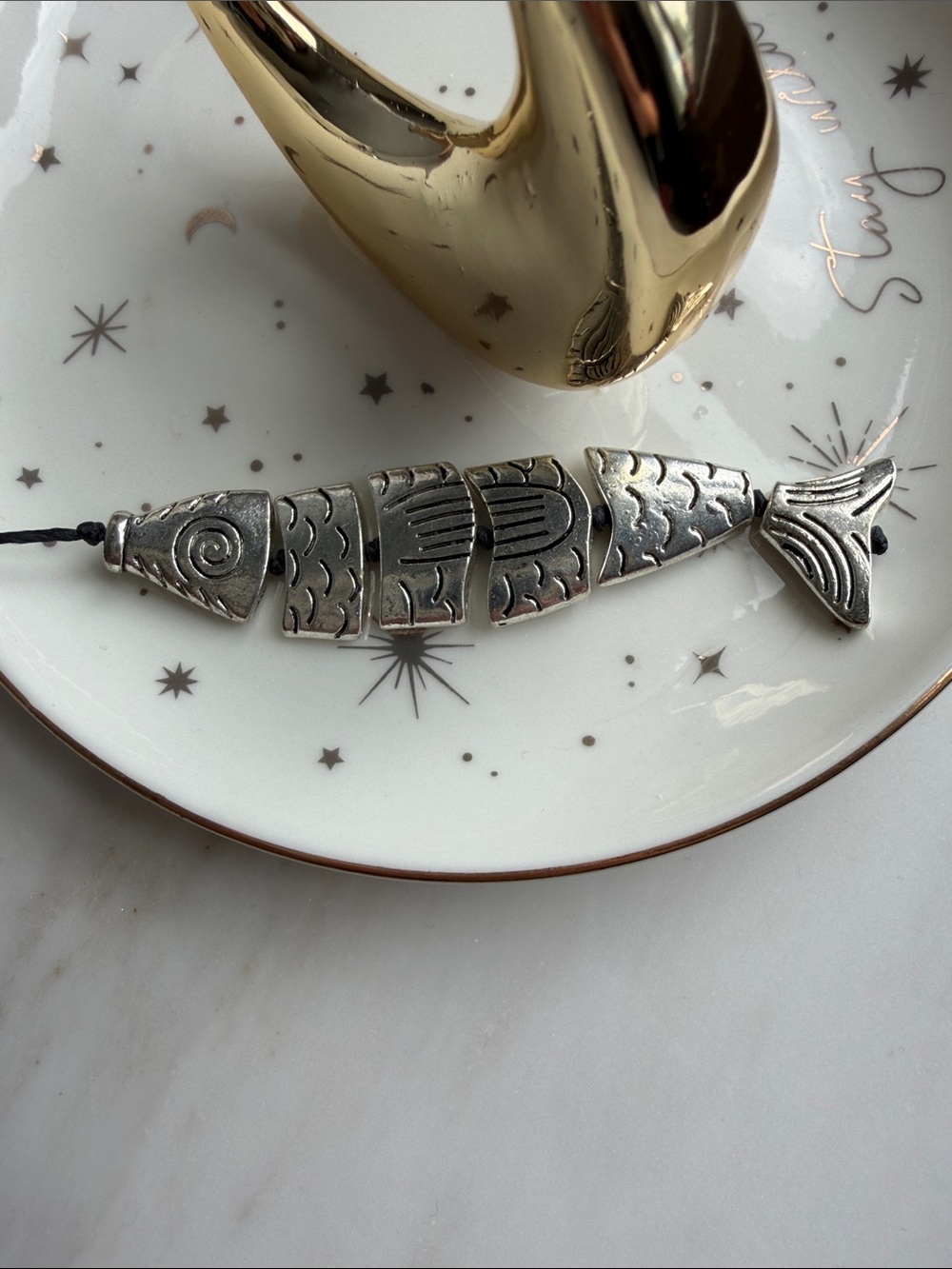 Fish Pendant Necklace with beaded Black cord- Boho, Beachy - Picture 5 of 5